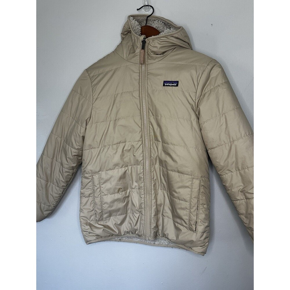 Patagonia Retro-X Unisex Kids Hooded Reversible Full Zip Fleece Jacket Beige